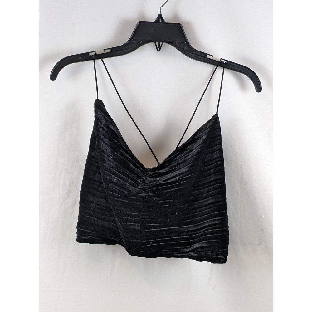 Cropped Slim Fit Cinched Front Velvet Tiny Tank Top Wild Fable Black XS V Neck